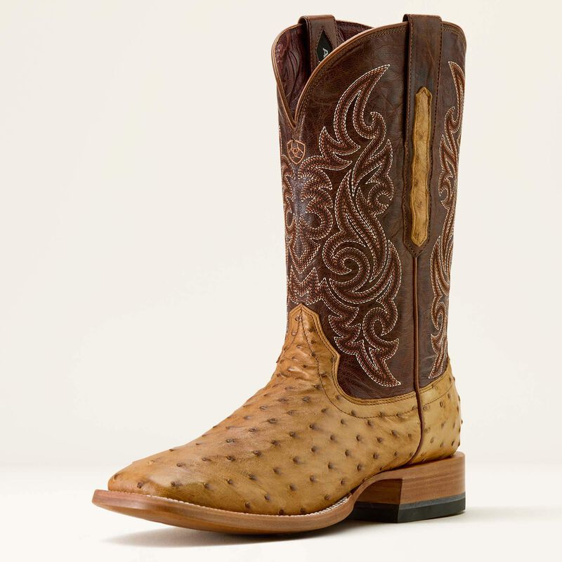 mens square toe dress boots Ariat Men's Cash Tan Full Quill Ostrich Cowboy Boots