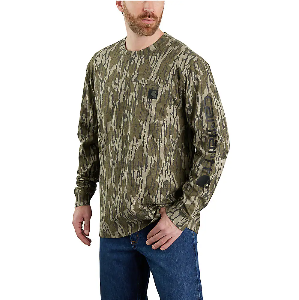 Carhartt Men's Loose Fit Heavyweight Long-Sleeve Pocket Camo Logo Graphic T-Shirt