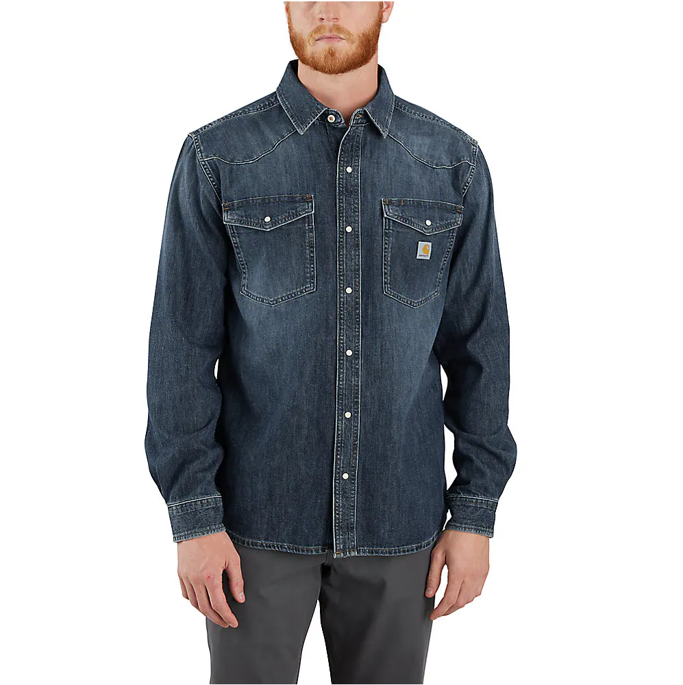 carhartt men's dress shirts Carhartt Men's Loose Fit Midweight Chambray Long Sleeve Shirt - Black Chambray