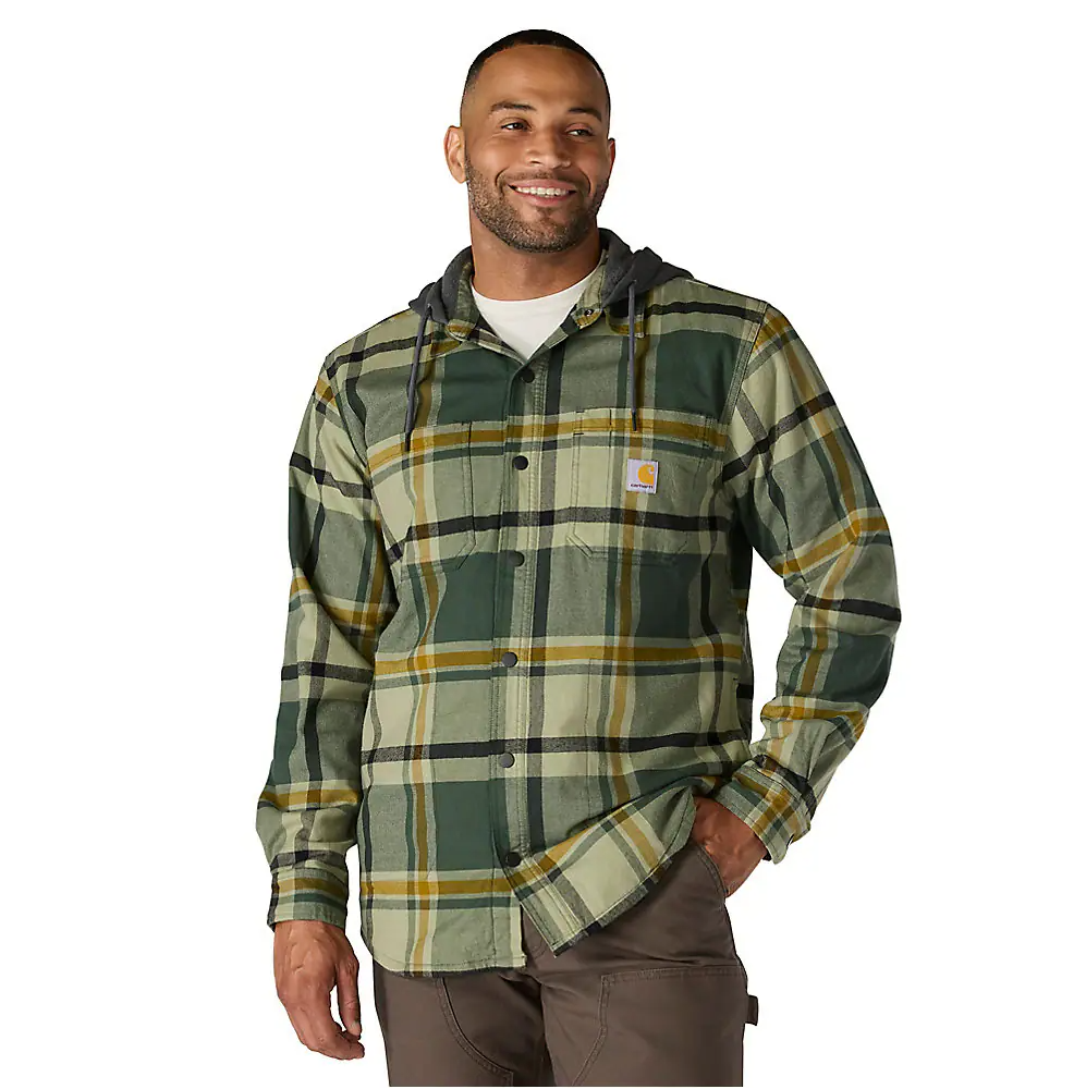 Carhartt Men's Rugged Flex Relaxed Fit Flannel Fleece-Lined Hooded Shirt Jac