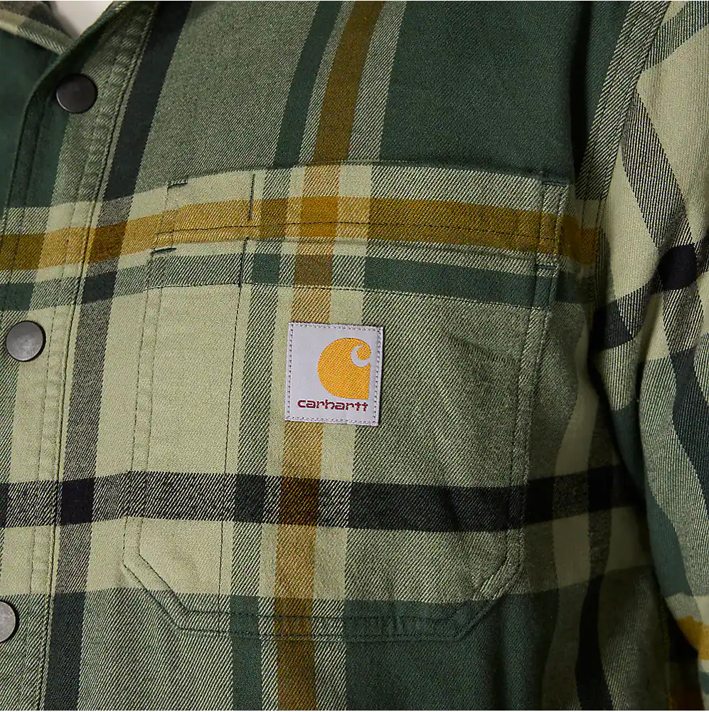 Carhartt Men's Rugged Flex Relaxed Fit Flannel Fleece-Lined Hooded Shirt Jac