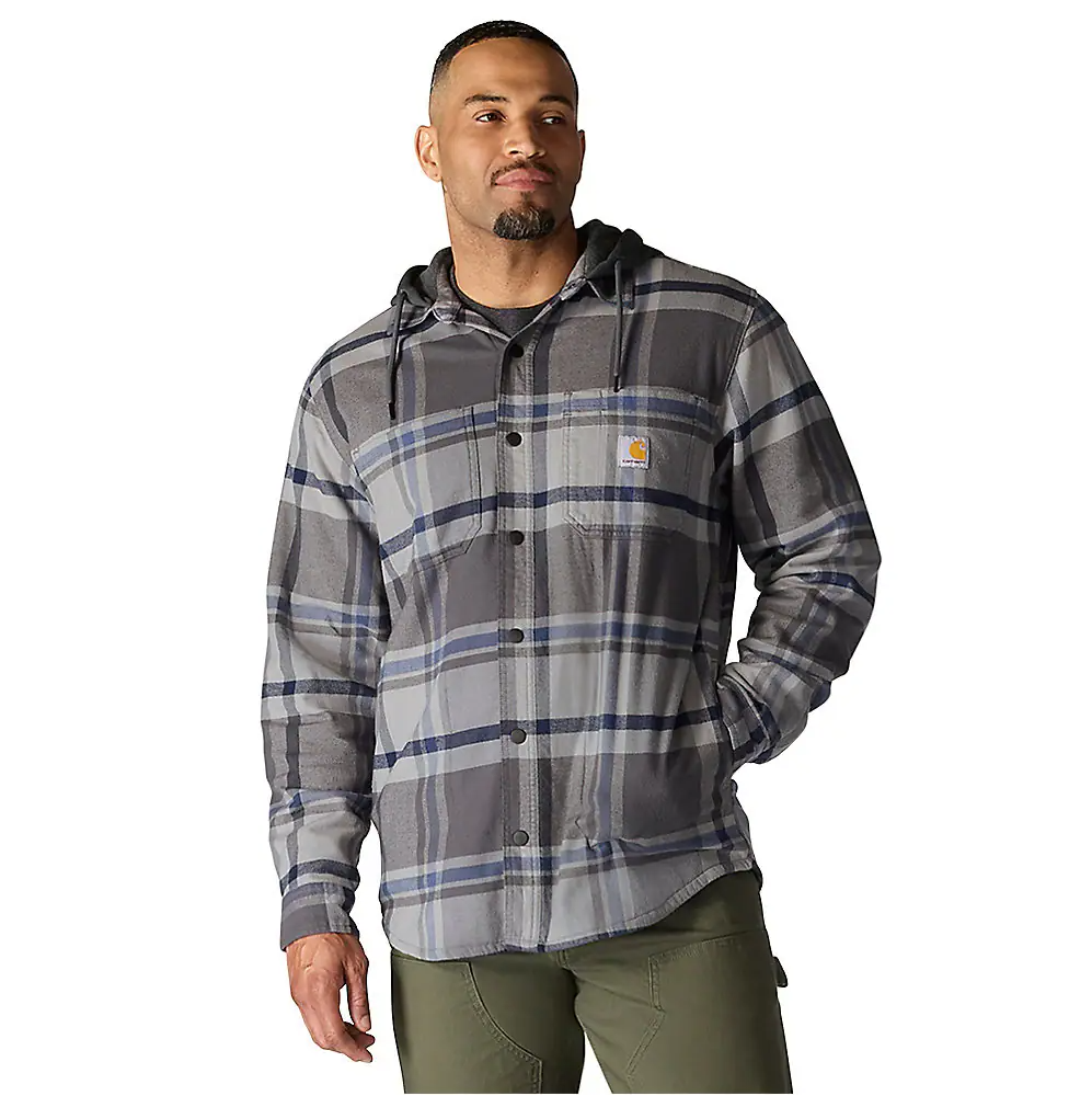 Carhartt Men's Rugged Flex Relaxed Fit Flannel Fleece-Lined Hooded Shirt Jac