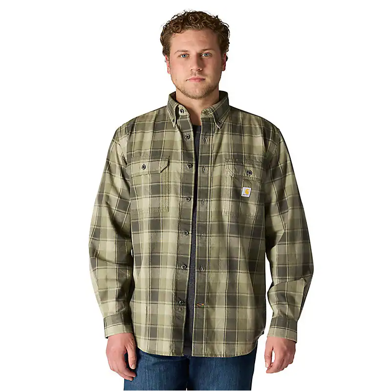 Carhartt Loose Fit Midweight Chambray Long-Sleeve Plaid Shirt Men's - Dusty Olive / XXL Carhartt Loose Fit Midweight Chambray Long-Sleeve Plaid Shirt Men's - Dusty Olive / XXL