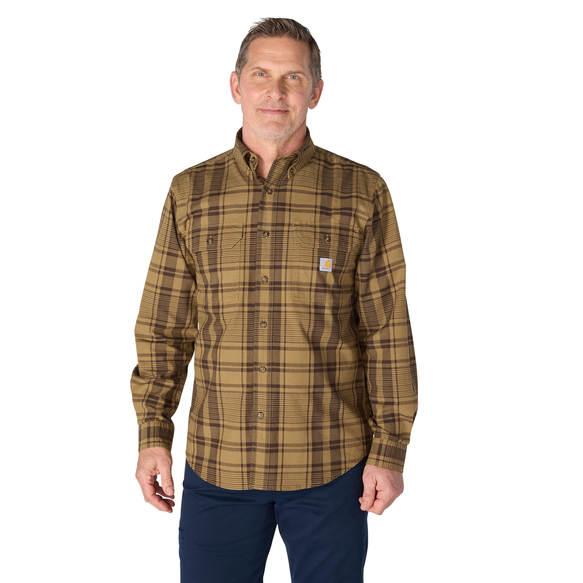 Carhartt Men's Loose Fit Midweight Chambray Long-Sleeve Plaid Shirt