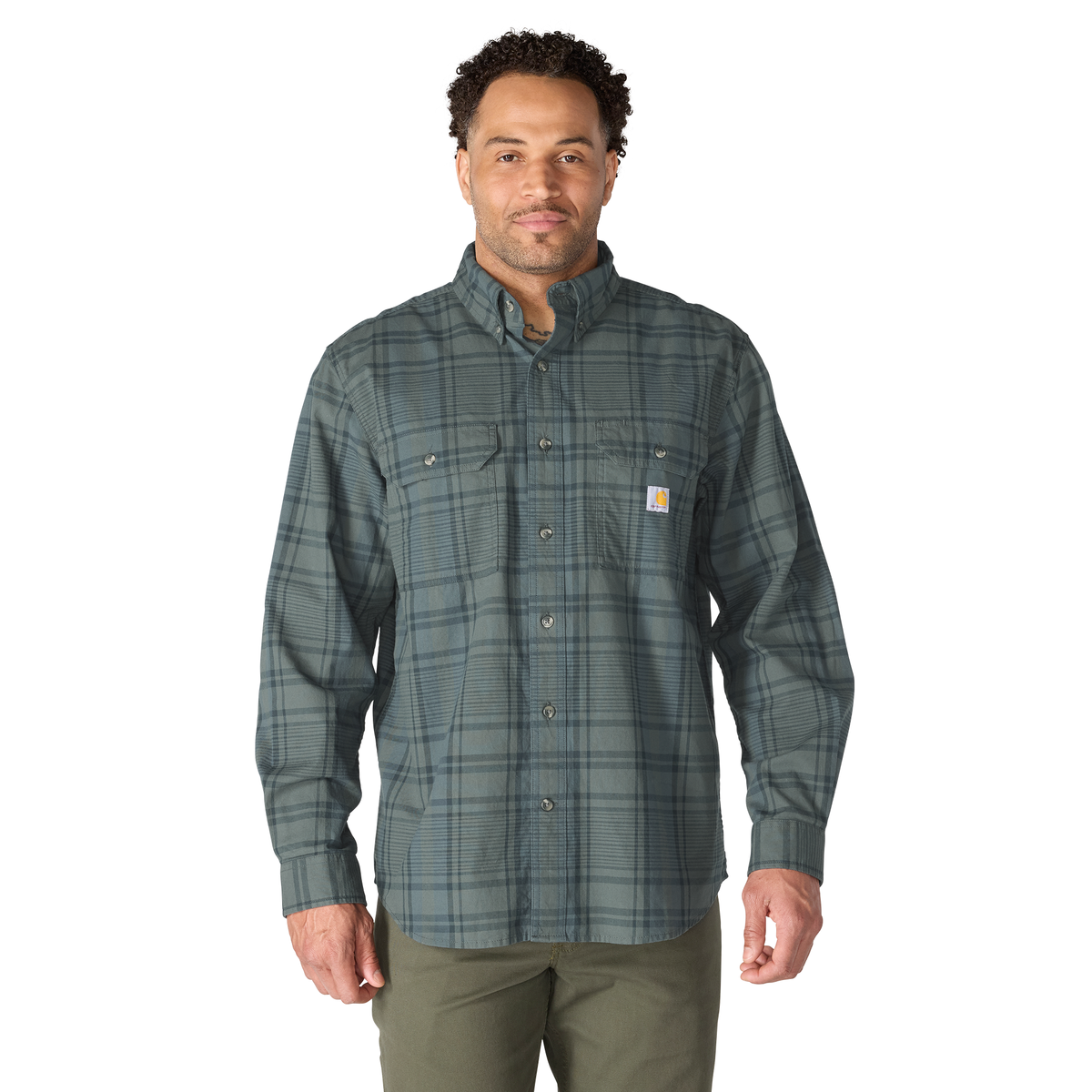 Carhartt Men's Loose Fit Midweight Chambray Long-Sleeve Plaid Shirt