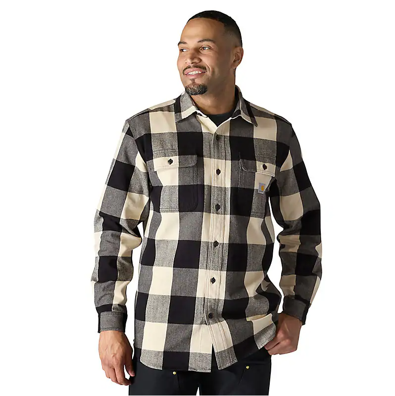 Carhartt Reworked Loose Fit Heavyweight Flannel Long-Sleeve Plaid Shirt, Slightly Worn | Oat Milk | Regular Large Carhartt Reworked Loose Fit Heavyweight Flannel Long-Sleeve Plaid Shirt, Slightly Worn | Oat Milk | Regular Large