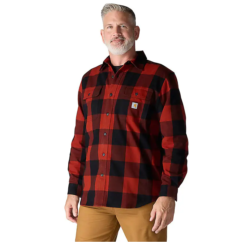 Carhartt Men's Loose Fit Heavyweight Flannel Long-Sleeve Plaid Shirt