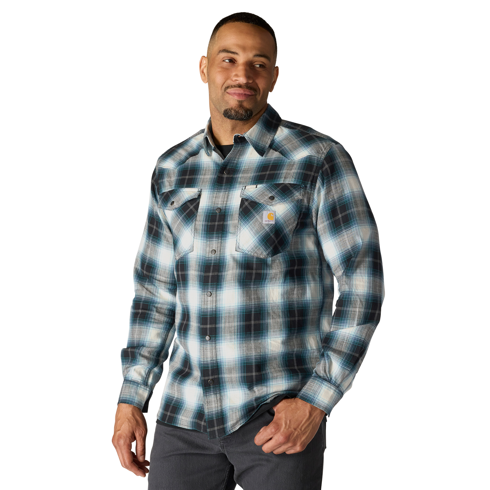 Carhartt Men's Montana Rugged Flex Relaxed Fit Lightweight Long-Sleeve Snap-Front Plaid Shirt