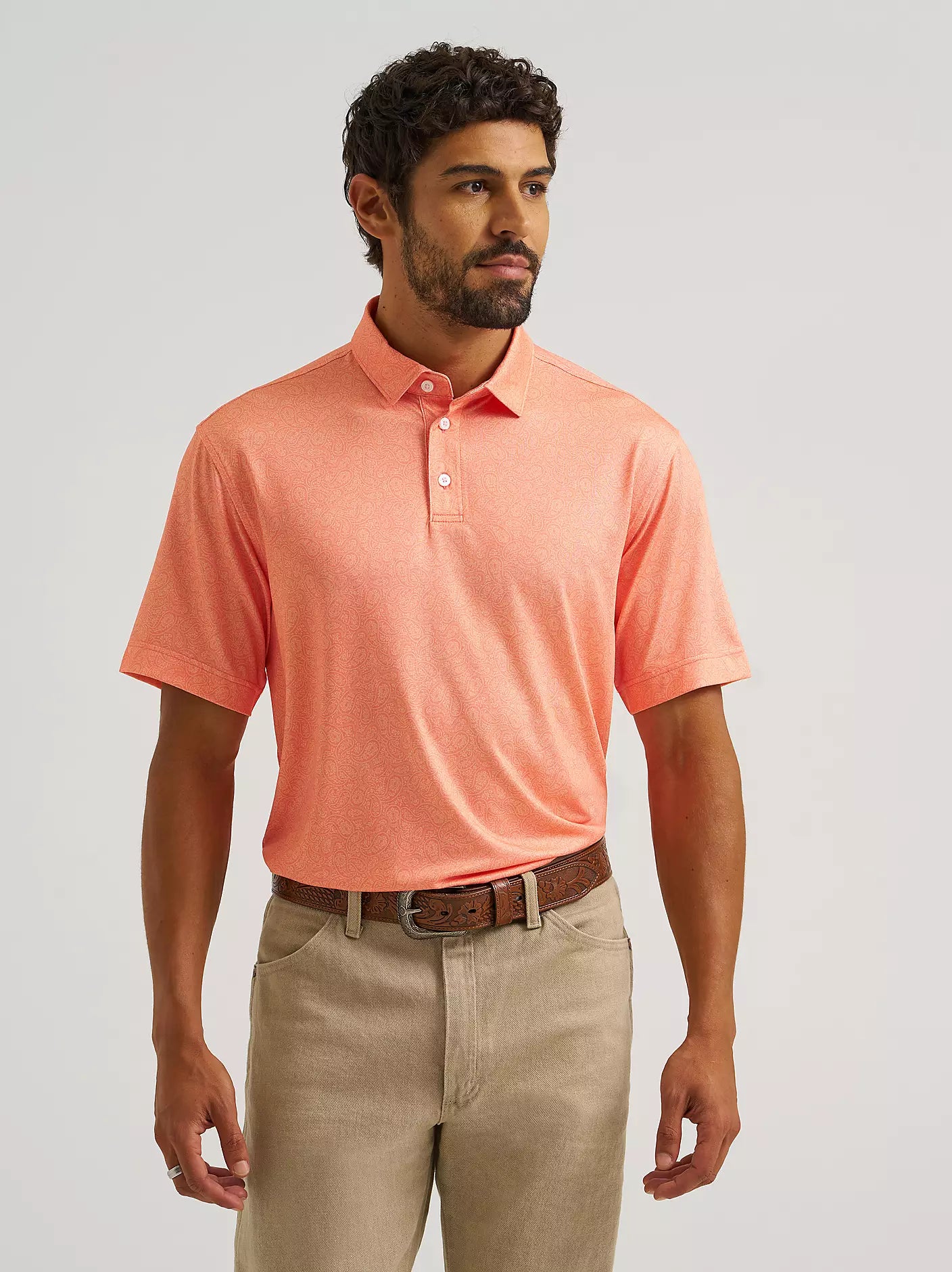 polo gear Wrangler All Terrain Gear Mens Performance Polo Shirt Peach Echo Size L