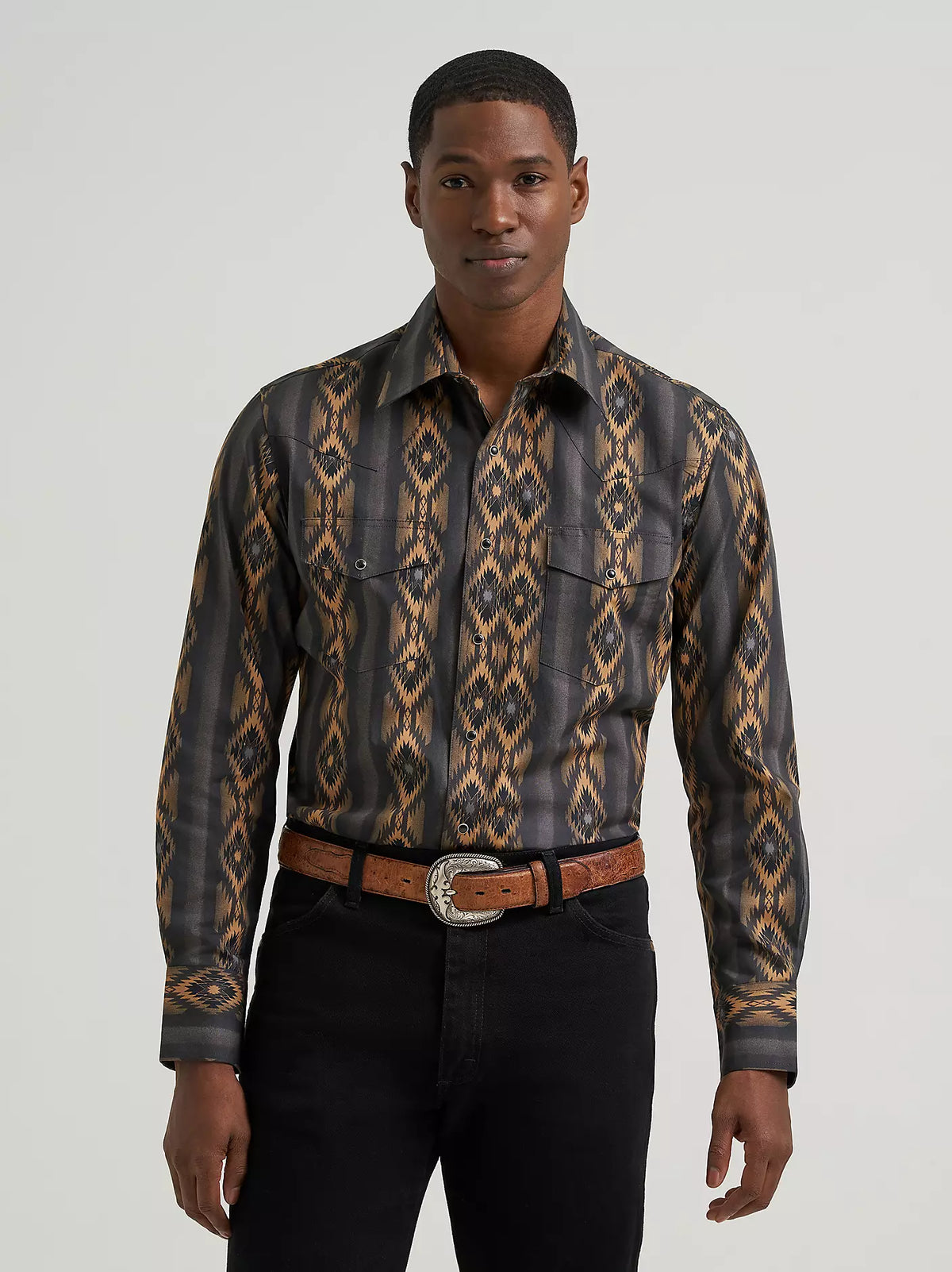 Wrangler Men's Checotah Long-Sleeve Western Snap Printed Shirt