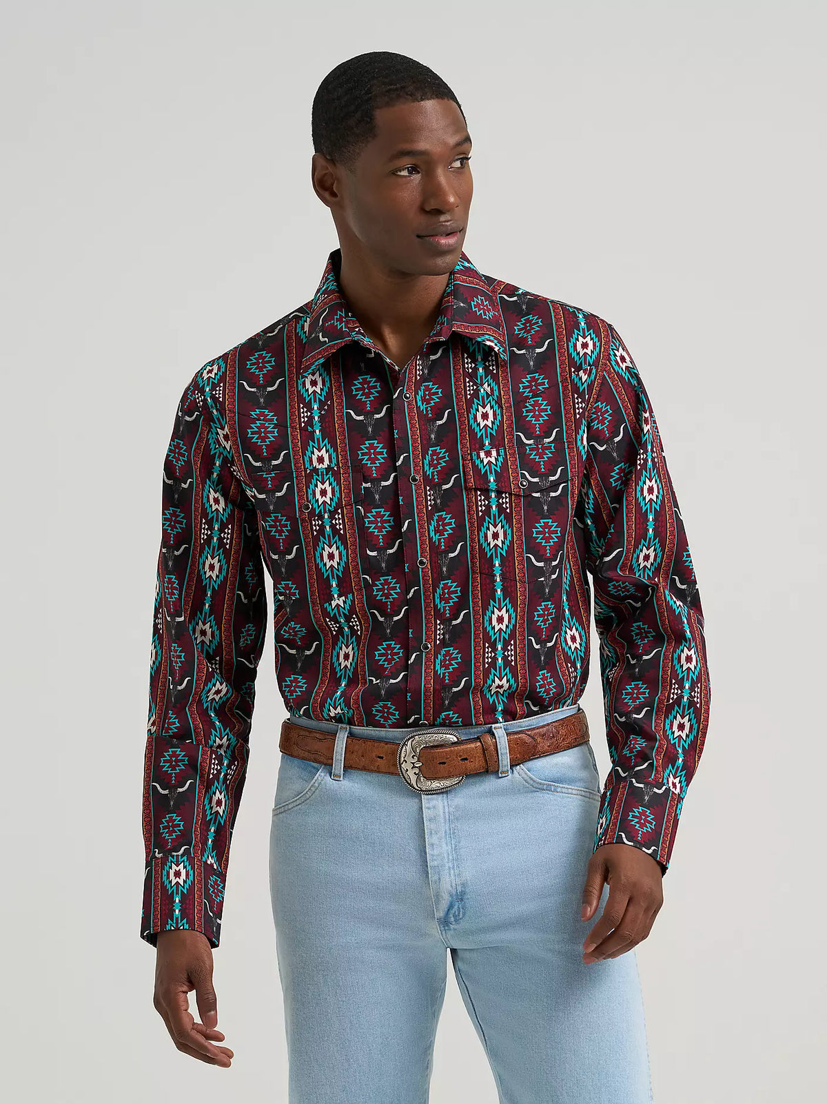 Wrangler Men's Checotah Long-Sleeve Western Snap Printed Shirt