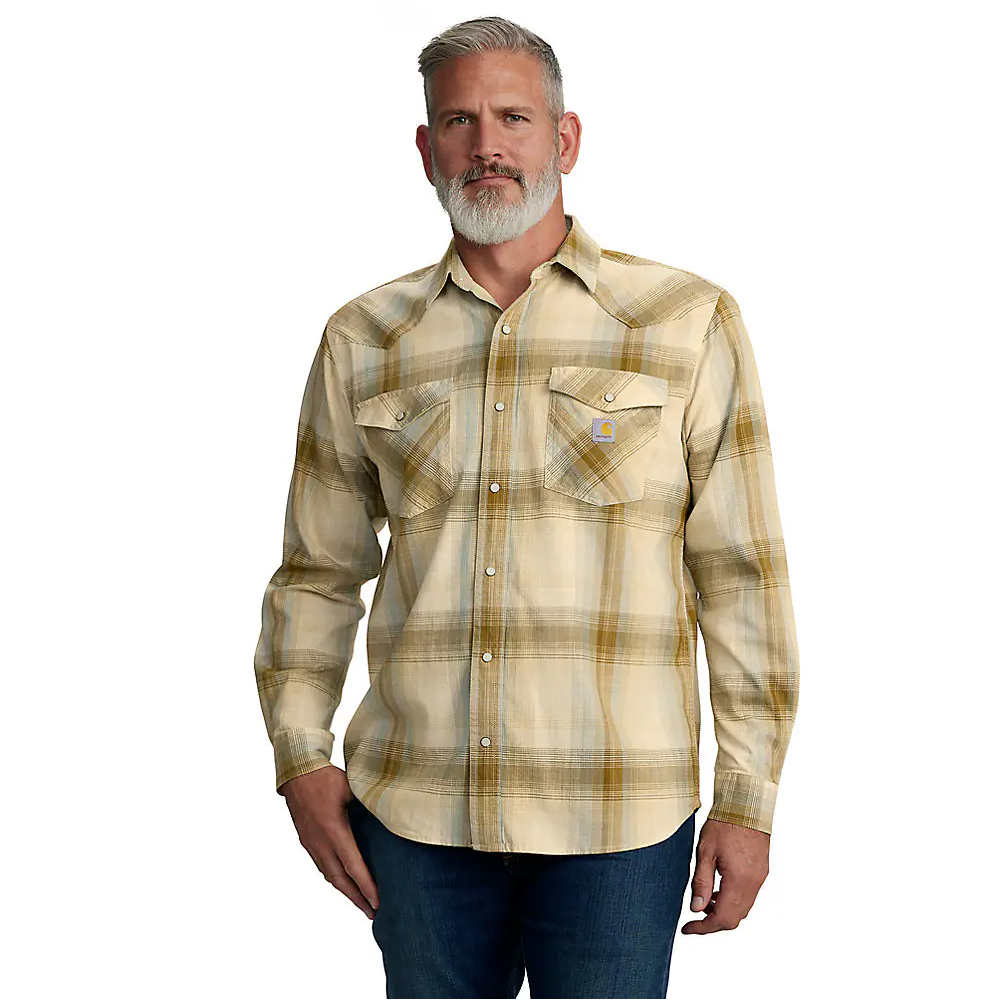 Carhartt Men's Montana Rugged Flex Relaxed Fit Lightweight Long-Sleeve Snap-Front Plaid Shirt