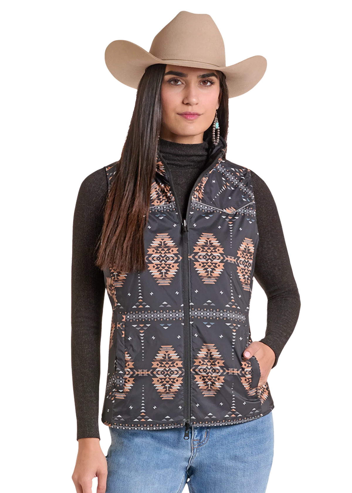 Panhandle Slim Women's Black Aztec Reversible Quilted Vest