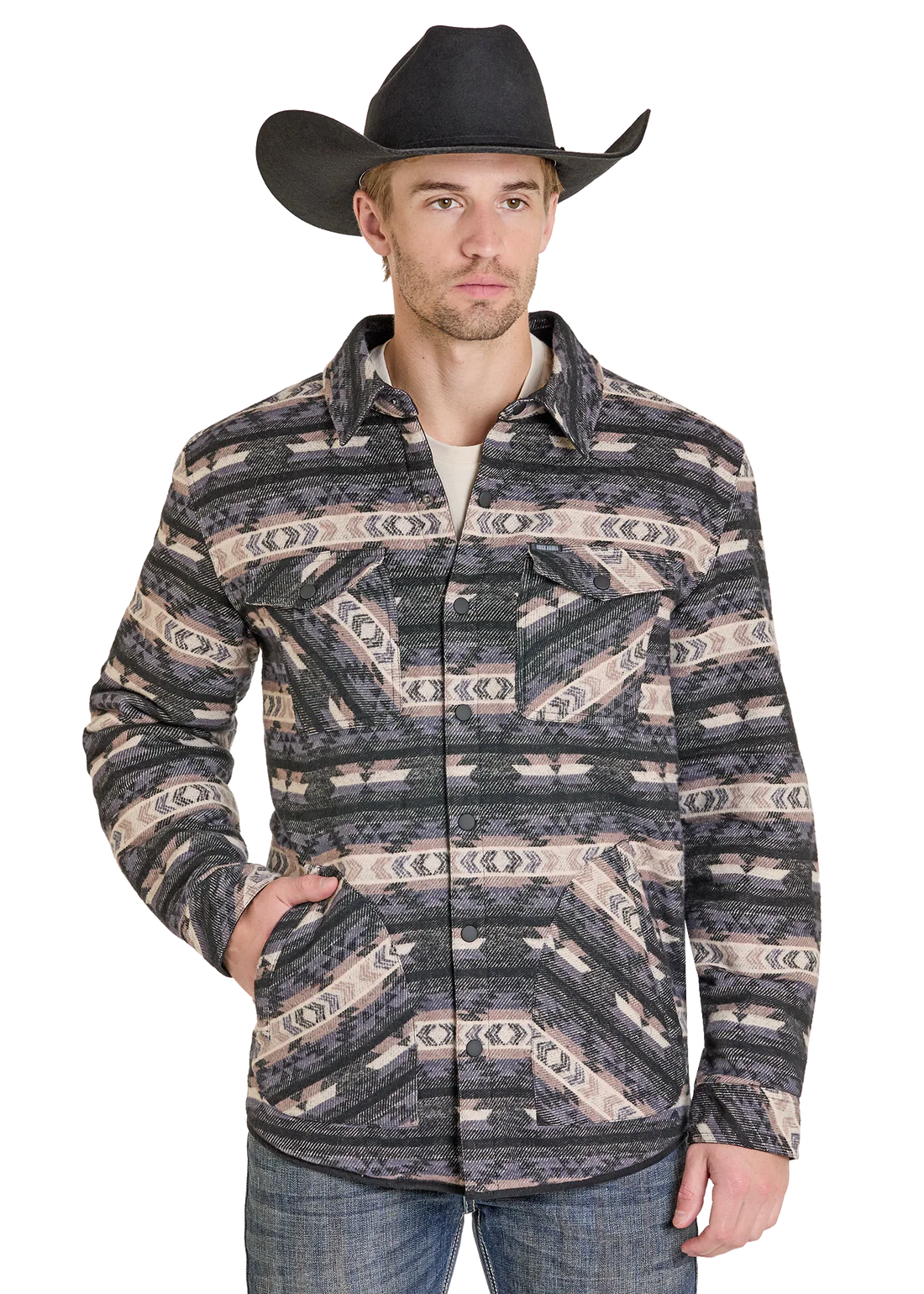Rock & Roll Denim Men's Reversible Aztec Herringbone Shirt Jacket