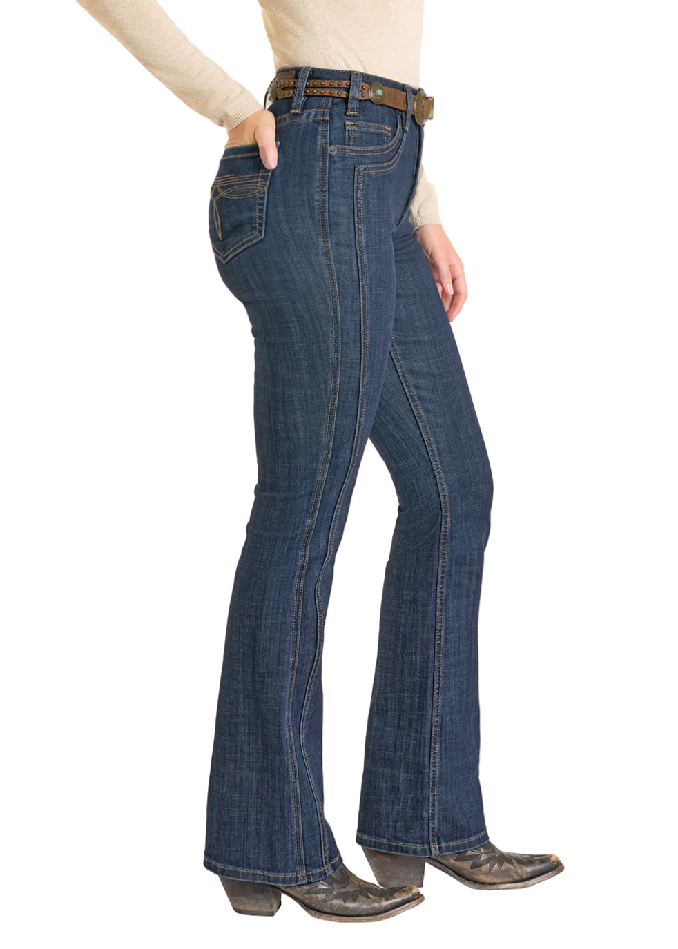 Rock & Roll Denim Women's High Rise Saddle Stitch Bootcut Jeans