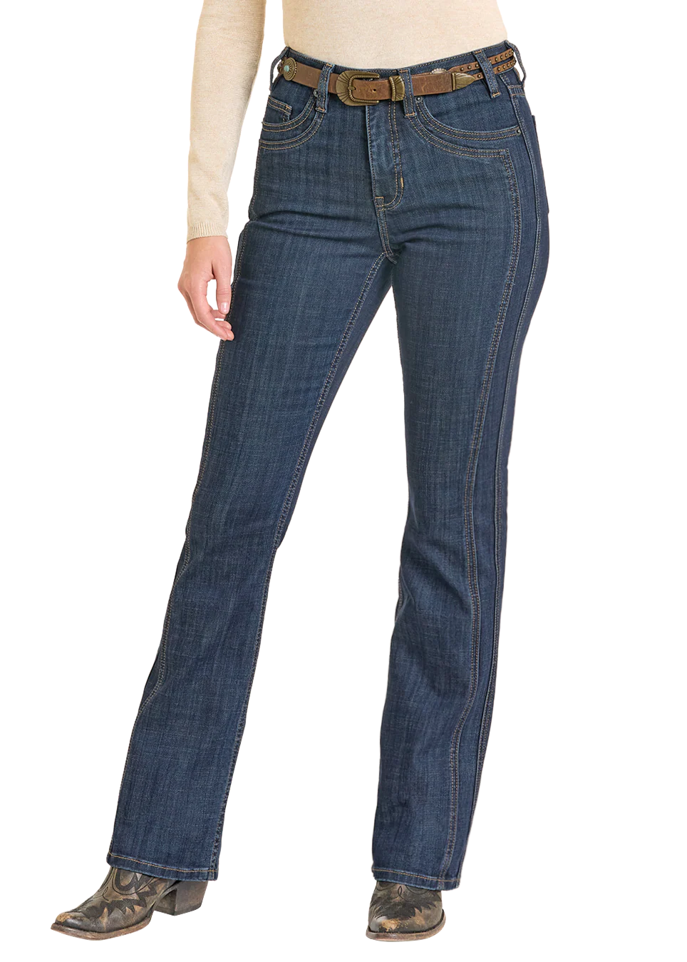 Rock & Roll Denim Women's High Rise Saddle Stitch Bootcut Jeans