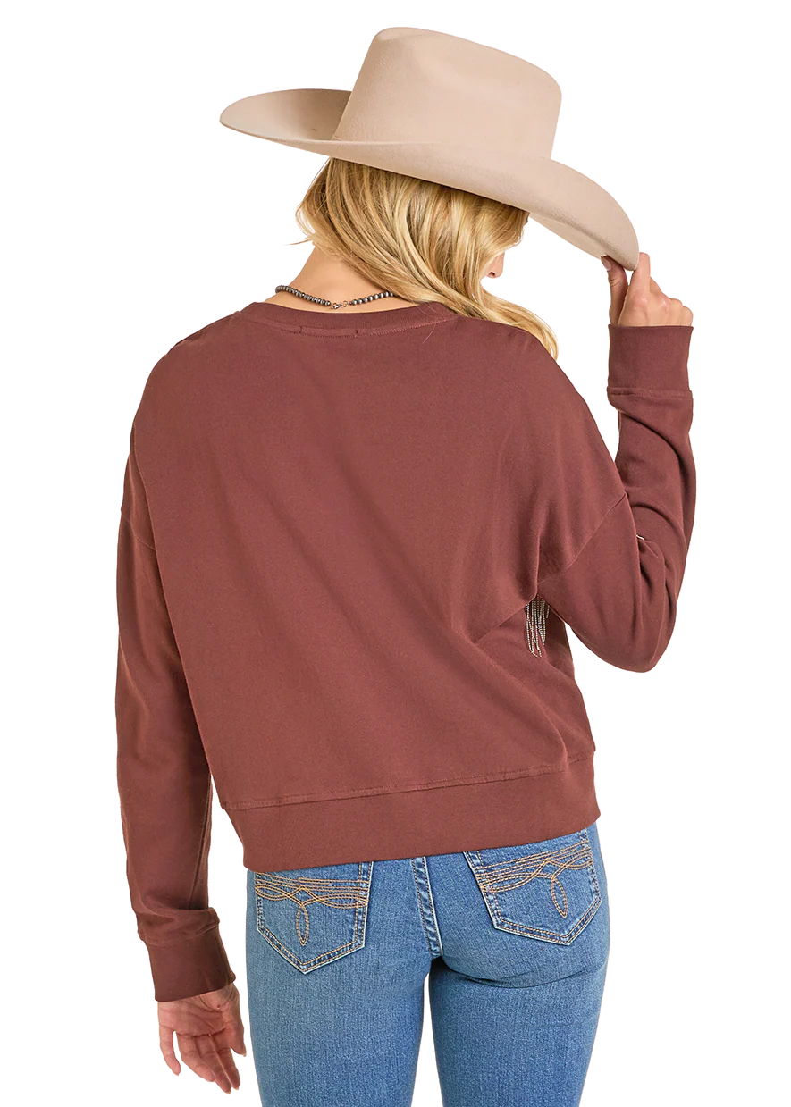 Rock and Roll Denim Women's Chain Fringe Western Graphic Pullover