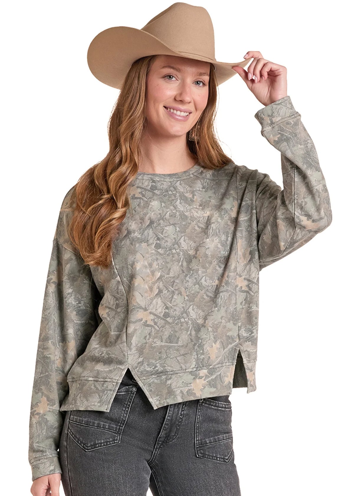 Rock & Roll Denim Women's Camo Print Crewneck