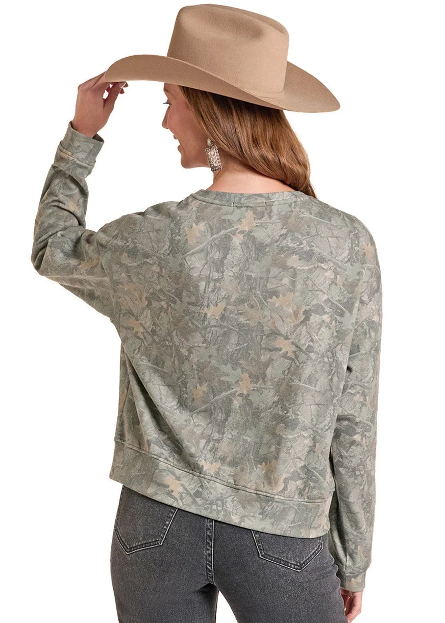 Rock & Roll Denim Women's Camo Print Crewneck