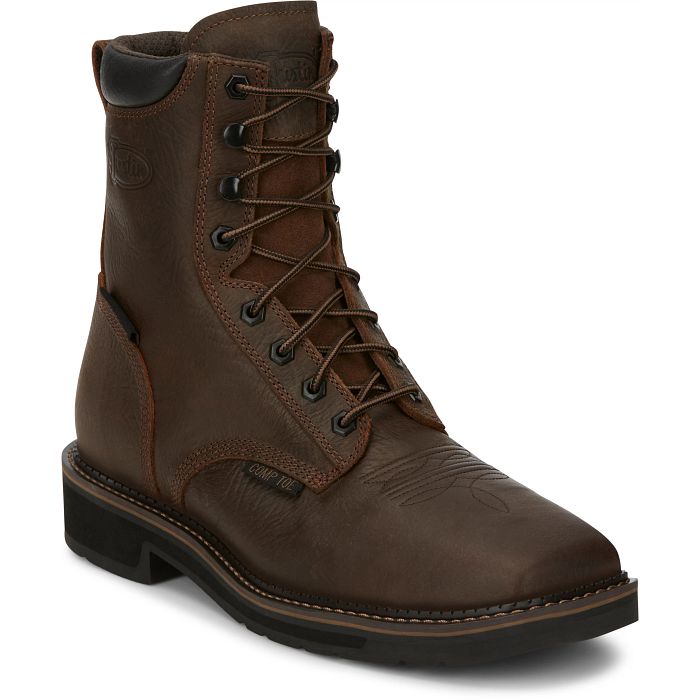 Justin Men's Driller Eight-Inch Composite Toe Waterproof Lace-Up Work Boot