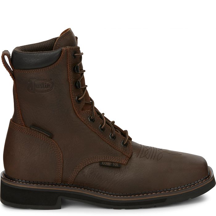 Justin Men's Driller Eight-Inch Composite Toe Waterproof Lace-Up Work Boot