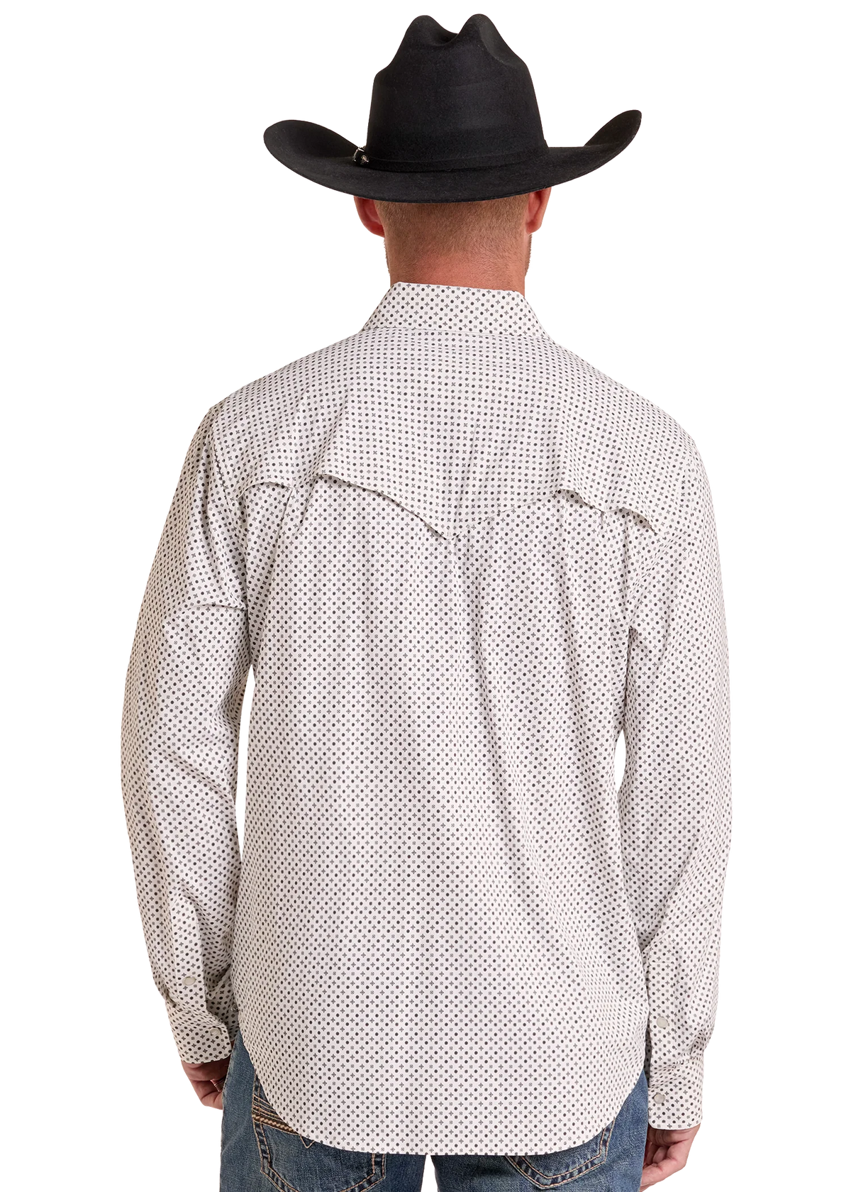 Rock & Roll Denim Men's White Micro Geo Print TEK Long Sleeve Shirt