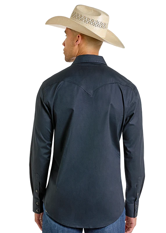 Rock & Roll Denim Men's Slim Fit Black Long Sleeve Twill Shirt