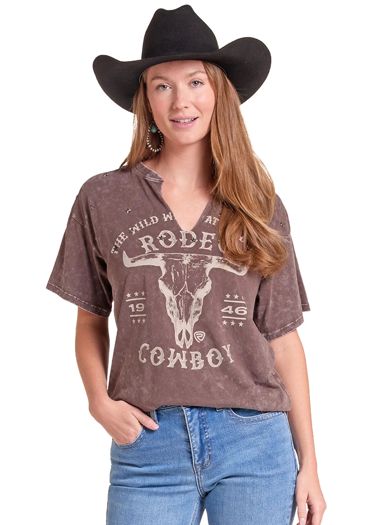 Rock & Roll Denim Women's Oversize Studded Graphic T-Shirt
