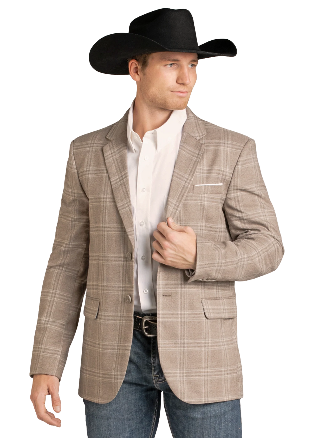 Rock & Roll Denim Men's Taupe Plaid Sport Coat