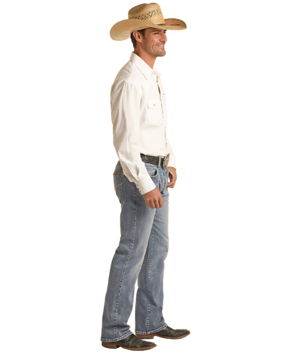 Rock & Roll Denim Men's Vintage '46 Regular Fit V Embroidered Stackable Bootcut Jeans