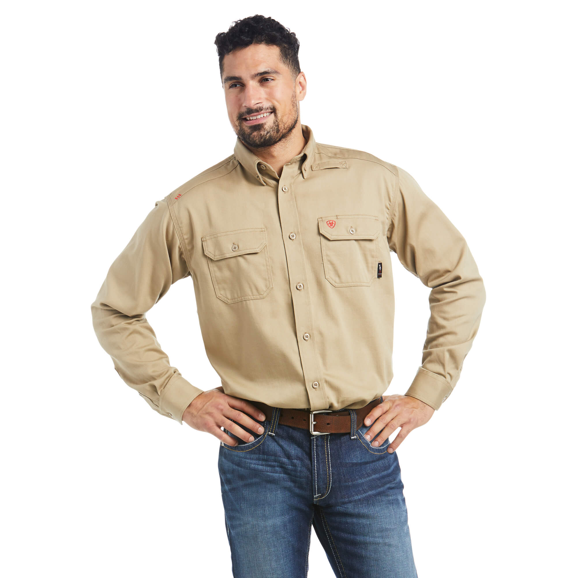 Men's Flame-Resistant Airified Work Shirt in Field Khaki Cotton, Size: Small by Ariat Men's Flame-Resistant Airified Work Shirt in Field Khaki Cotton, Size: Small by Ariat