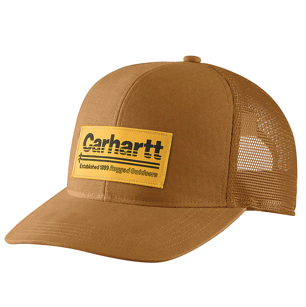 Carhartt Canvas Mesh-Back Outdoors Patch Cap - Carhartt Brown