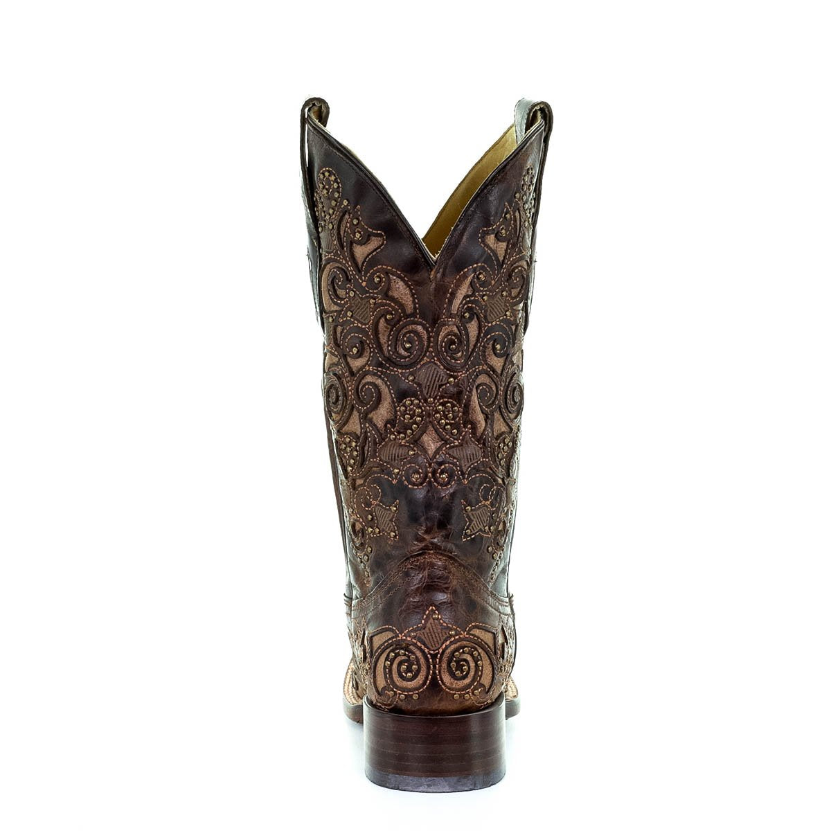 Corral Women's Brown Inlay, Studs, and Embroidery Square Toe Western Boot