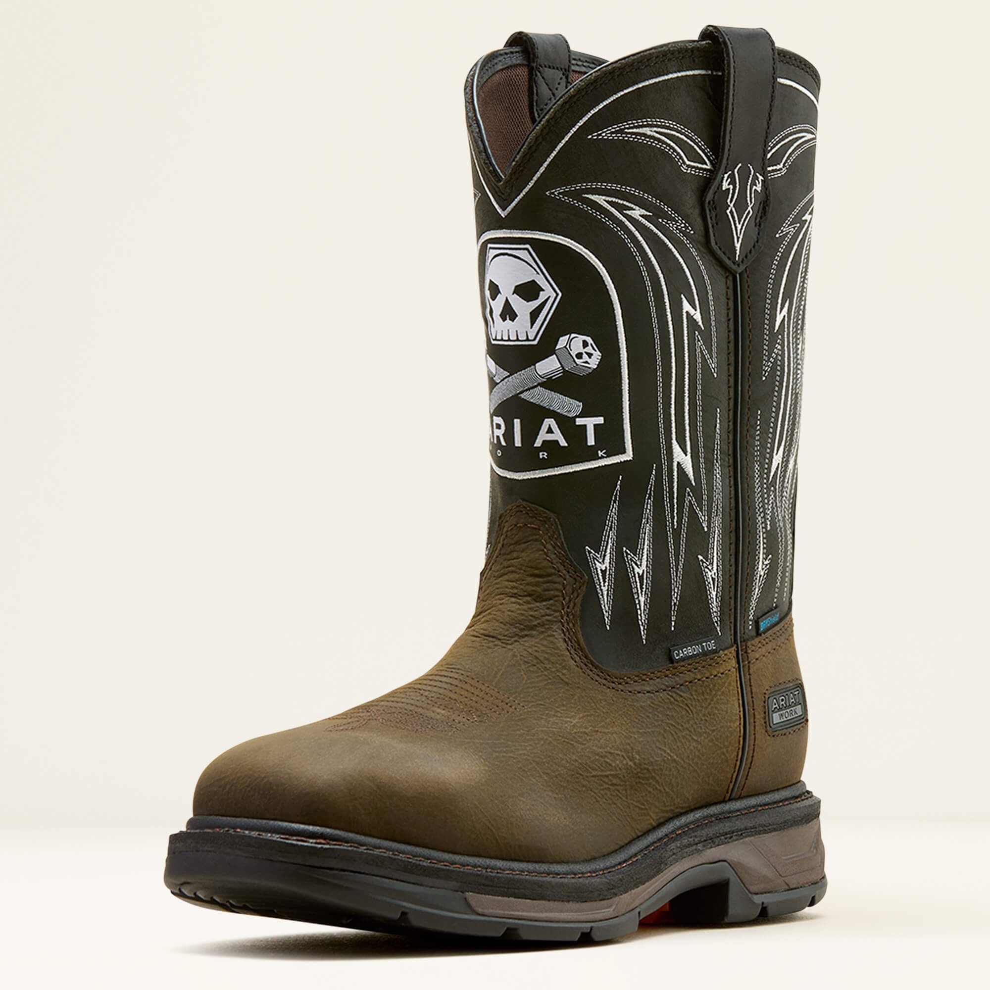 Ariat Men's WorkHog XT Bolt Skull Waterproof Wide Square Toe Carbon Toe Work Boot