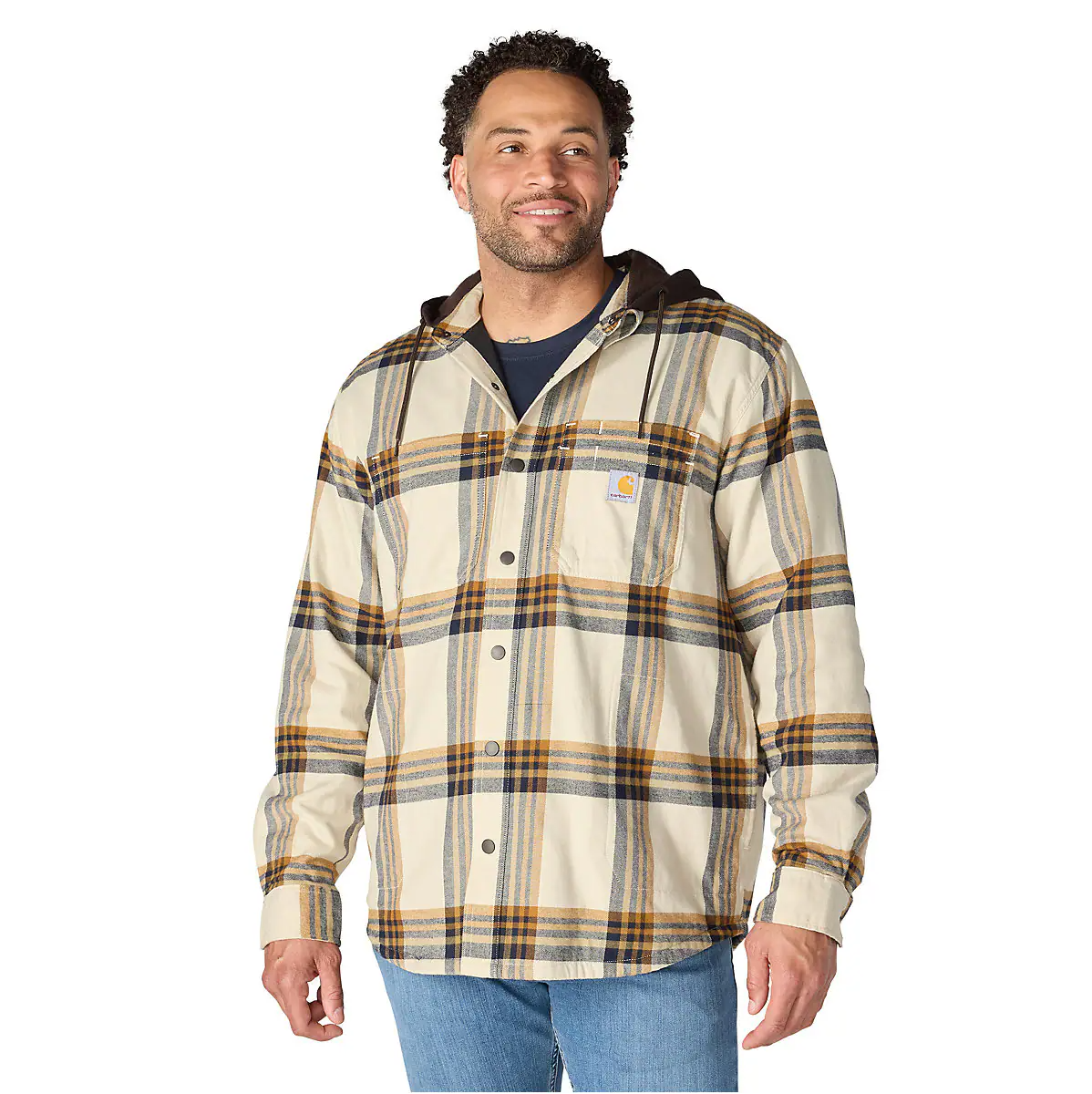 Carhartt Men's Rugged Flex Relaxed Fit Flannel Fleece-Lined Hooded Shirt Jac
