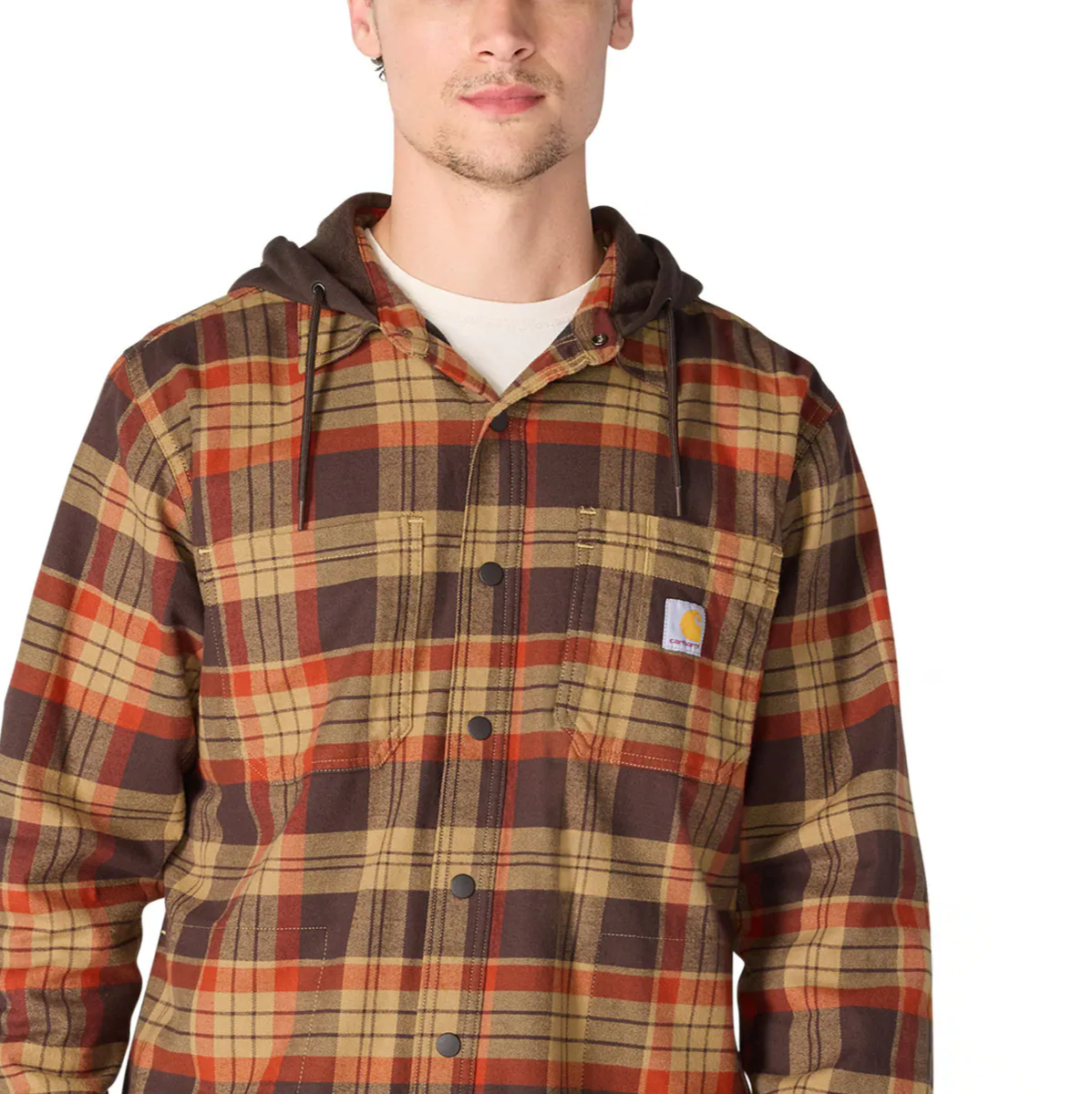 Carhartt Men's Rugged Flex Relaxed Fit Flannel Fleece-Lined Hooded Shirt Jac
