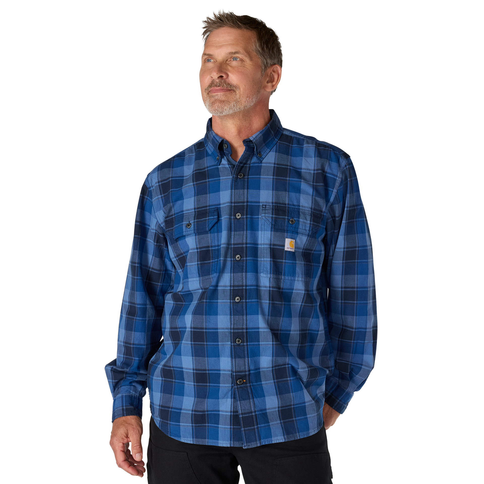 Carhartt Men's Loose Fit Midweight Chambray Long-Sleeve Plaid Shirt Carhartt Men's Loose Fit Midweight Chambray Long-Sleeve Plaid Shirt