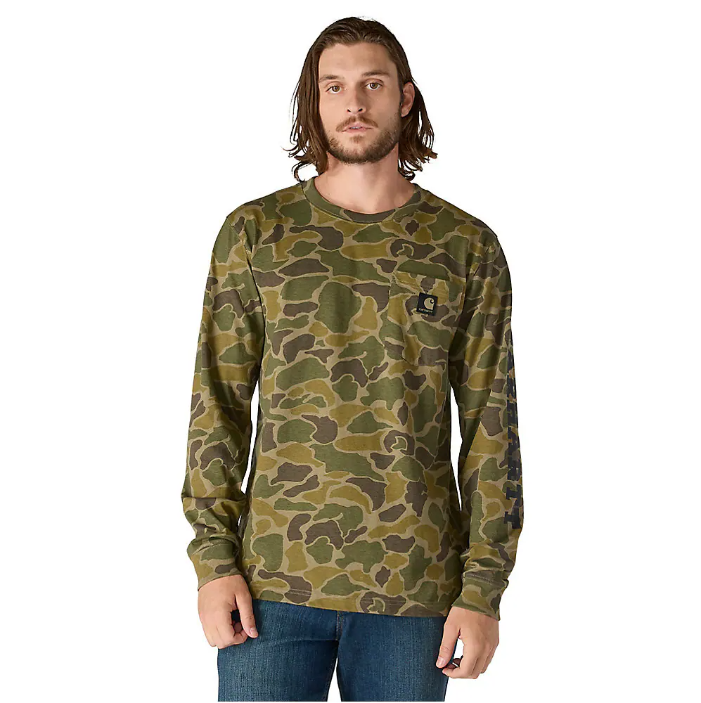 Carhartt Men's Relaxed Fit Heavyweight Long-Sleeve Pocket Camo Logo Graphic T-Shirt