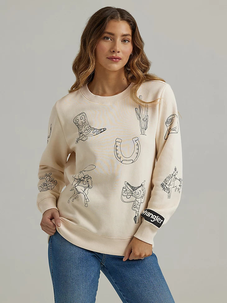 Wrangler Women's Cowboy Icons Pullover Sweatshirt