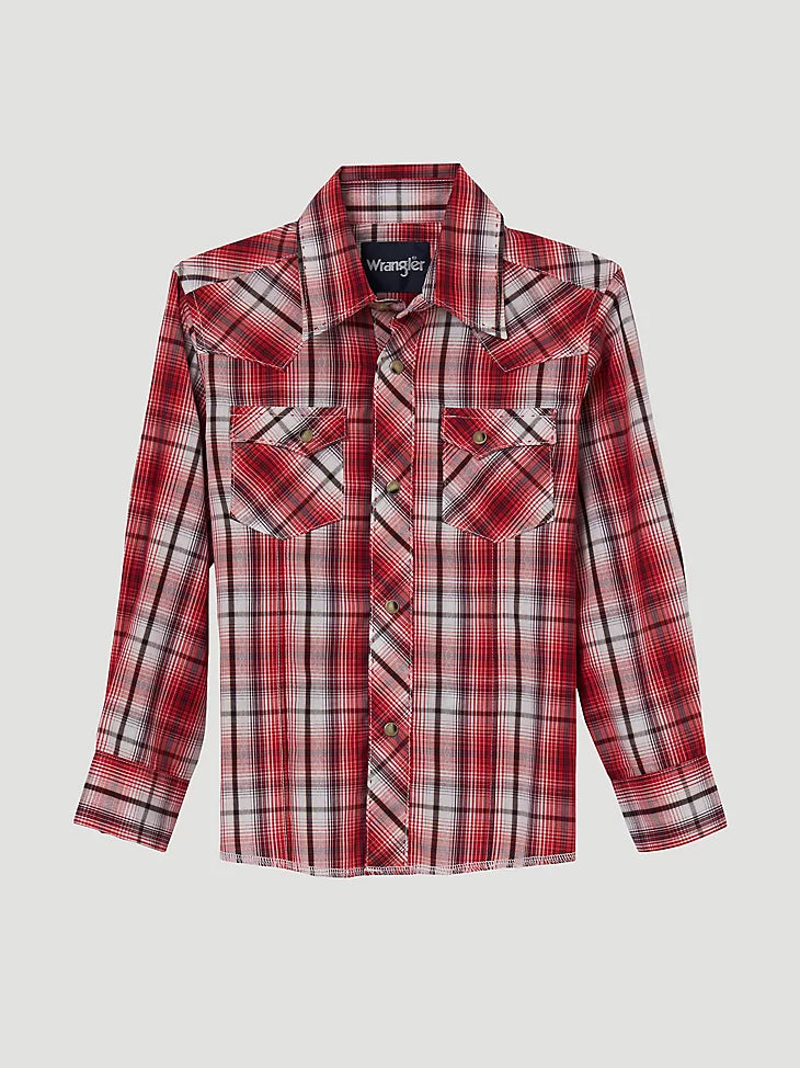Wrangler Boy's Long-Sleeve Fashion Western Snap Plaid Shirt