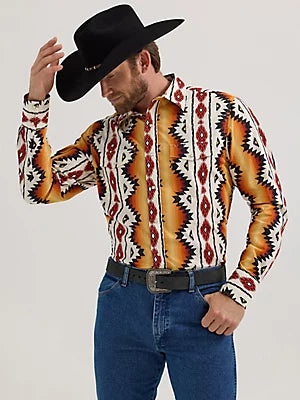 Wrangler Men's Checotah Long-Sleeve Western Snap Printed Shirt