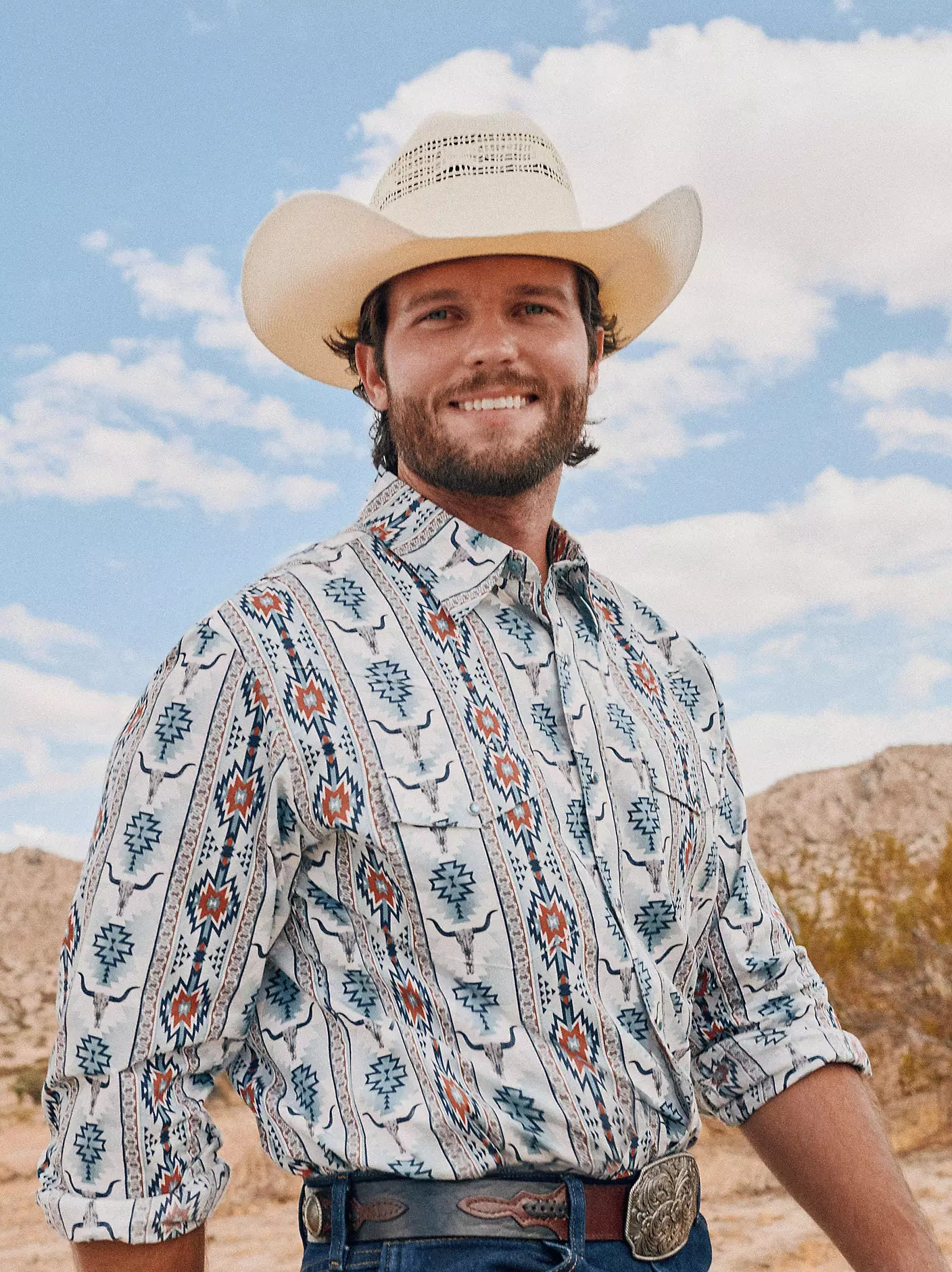 Wrangler Men's Checotah Long-Sleeve Western Snap Printed Shirt