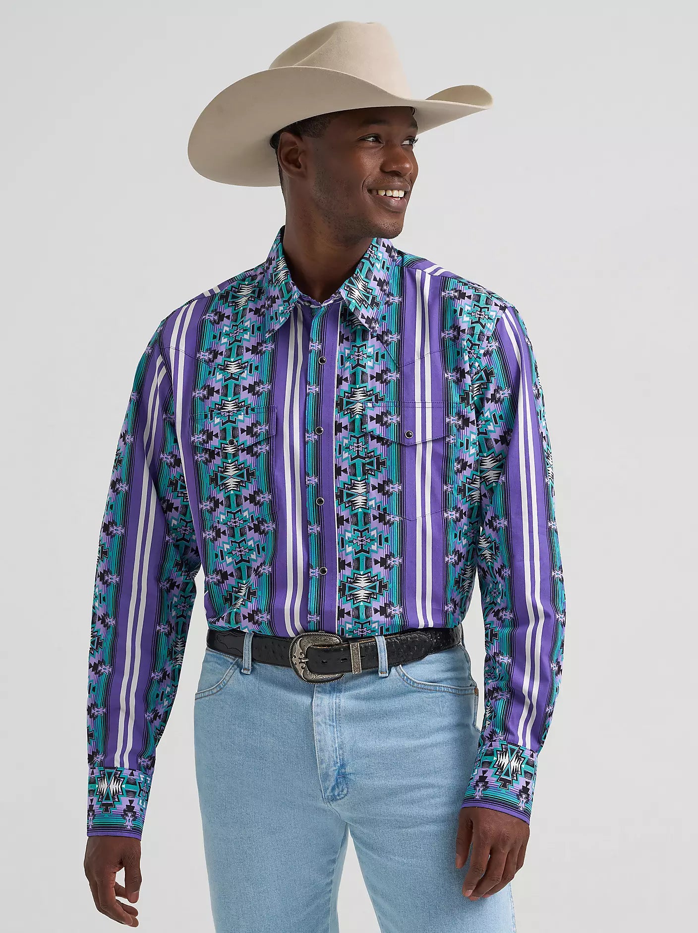Wrangler Men's Checotah Long-Sleeve Western Snap Printed Shirt