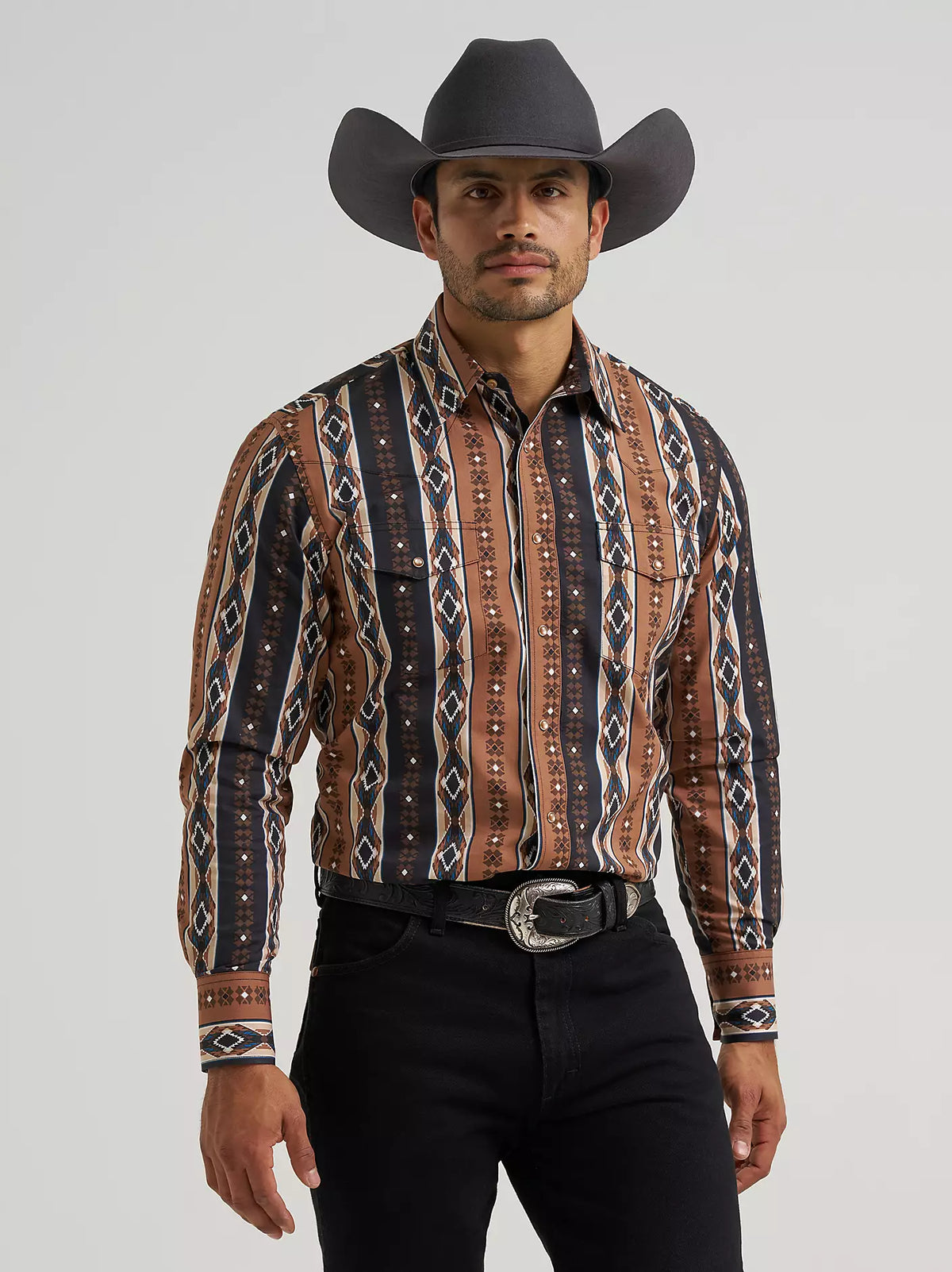 Wrangler Men's Checotah Long-Sleeve Western Snap Printed Shirt