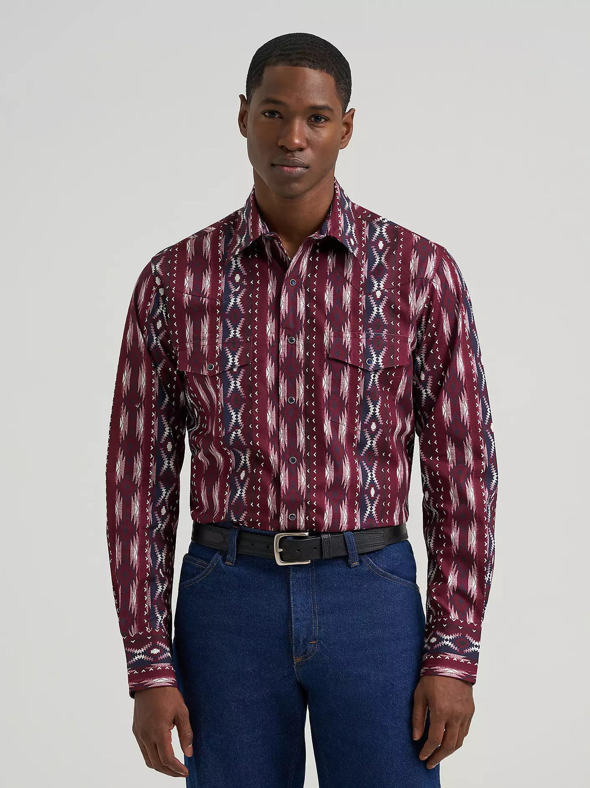 Wrangler Men's Checotah Long-Sleeve Western Snap Printed Shirt