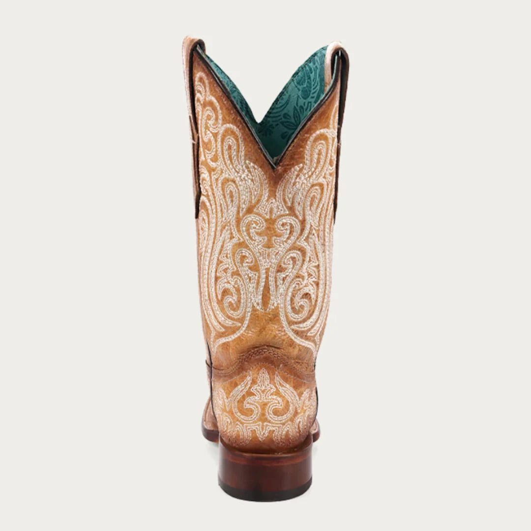 Corral Women's Blue Luminescent Embroidery Straw Square Toe Cowboy Boots