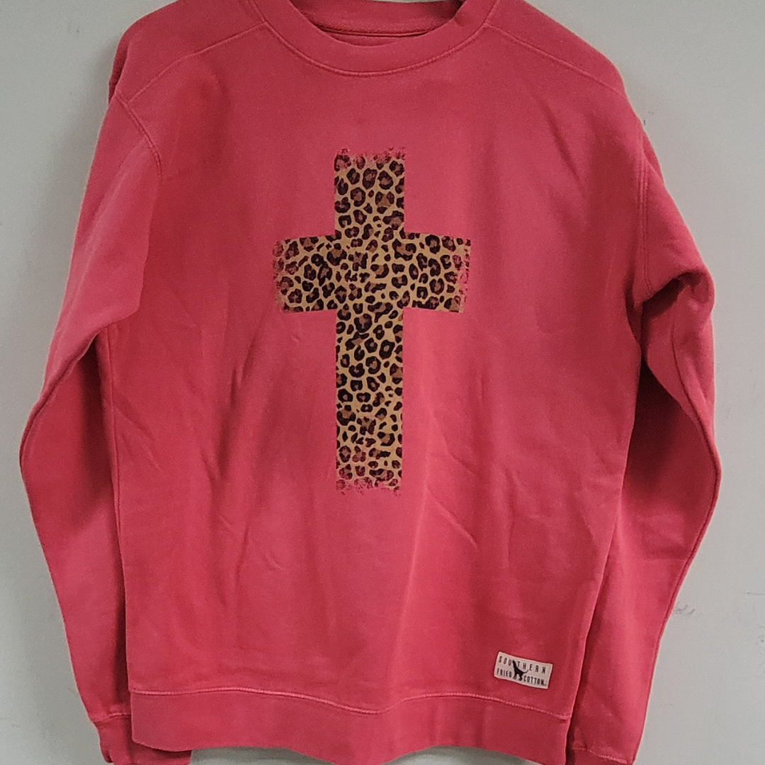 Southern Fried Cotton Cheetah Cross Sweatshirt Watermelon