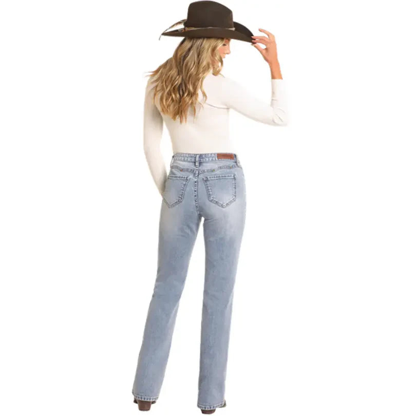 Rock & Roll Denim Women's Cowgirl Scalloped High Rise Bootcut Jeans
