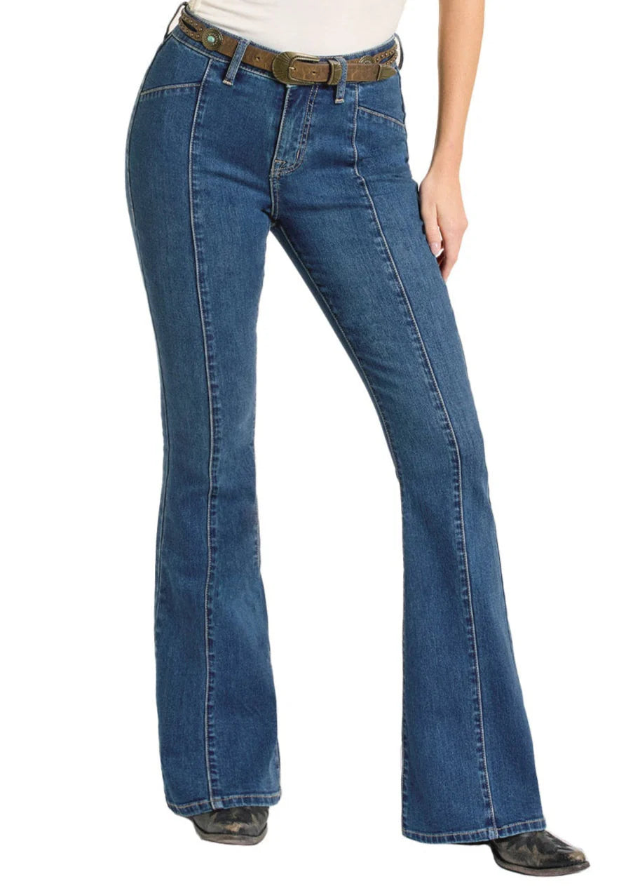 Rock & Roll Denim Women's High Rise Center Seam Flare Jeans