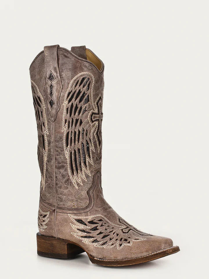 Corral Women's Brown Cross and Wings Square Toe